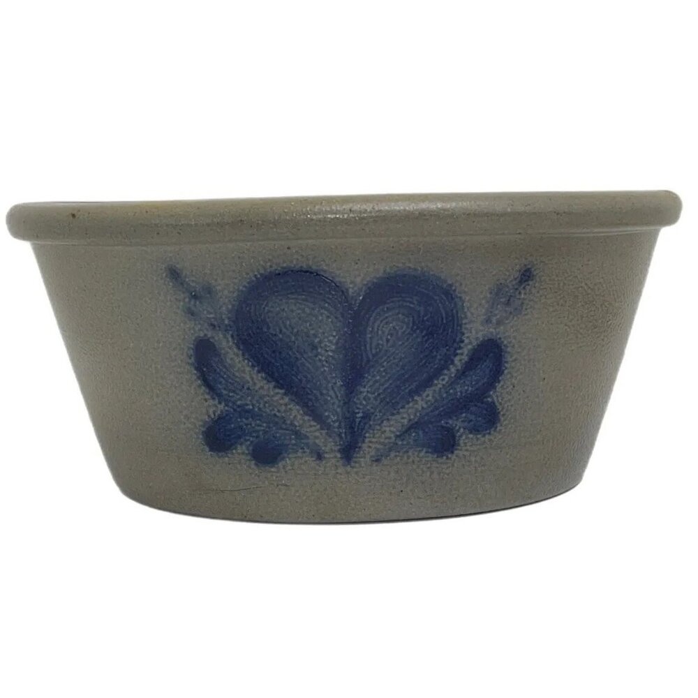 VTG Rowe Pottery Work Heart Gray Blue Mixing Bowl ‘92 Stoneware Cambridge Rustic